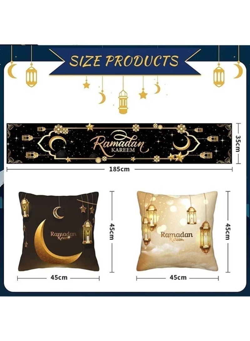 Topyich Ramadan Table Runner, Ramadan Decorations, Ramadan Pillow Covers, Ramadan Table Decoration with Table Runner and 4 PCS Decorative Pillow Covers - Image 3